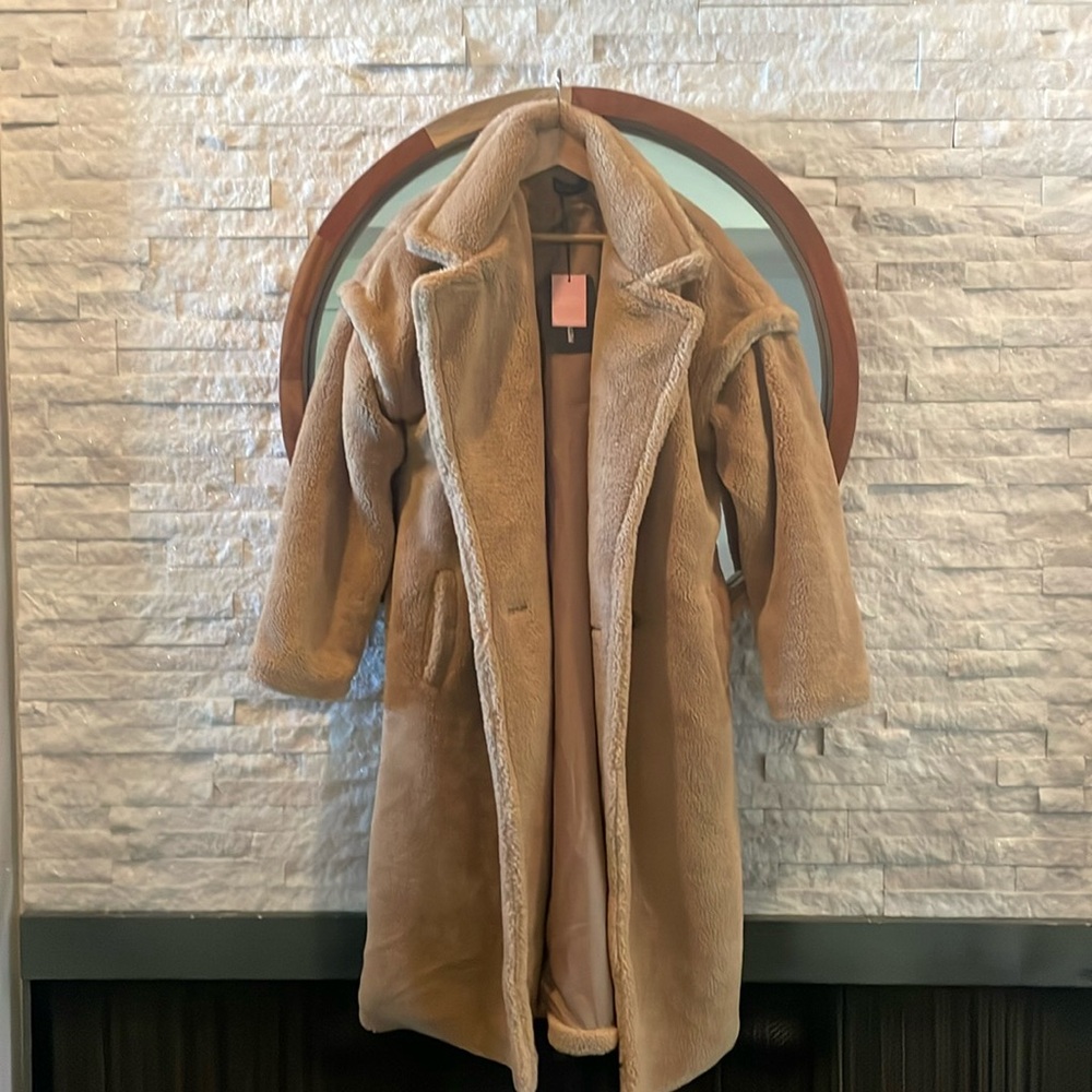 PLT - Camel Teddy Bear Borg Coat NWT